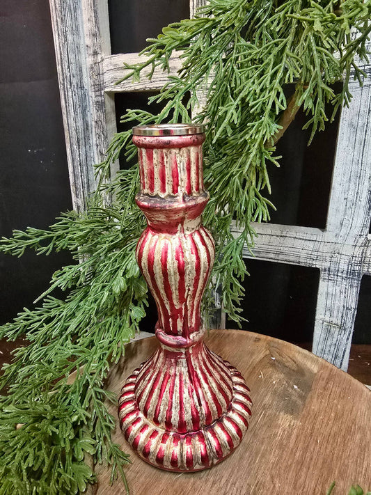 Wholesale Home Decor - Small Candy Striped Glass Taper Holder 3x3x6.5in