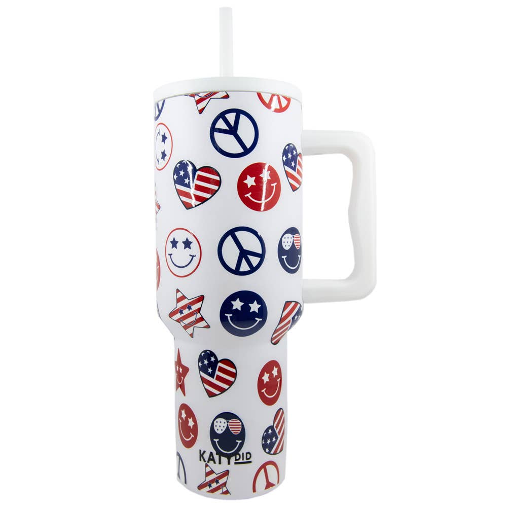 Katydid - America Star, Peace & Happy Face 38 Oz Tumbler w/ Handle