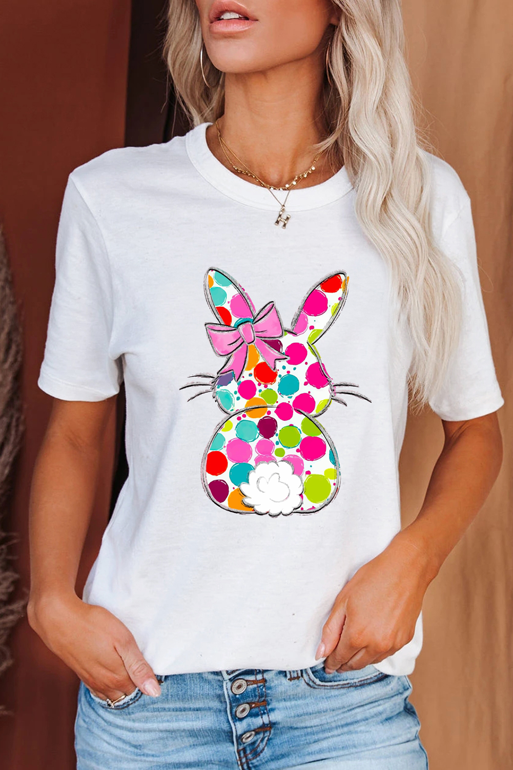 Little Daisy Closet - LDC Polka Dot Bow Rabbit Graphic Crewneck Easter Fashion Tee