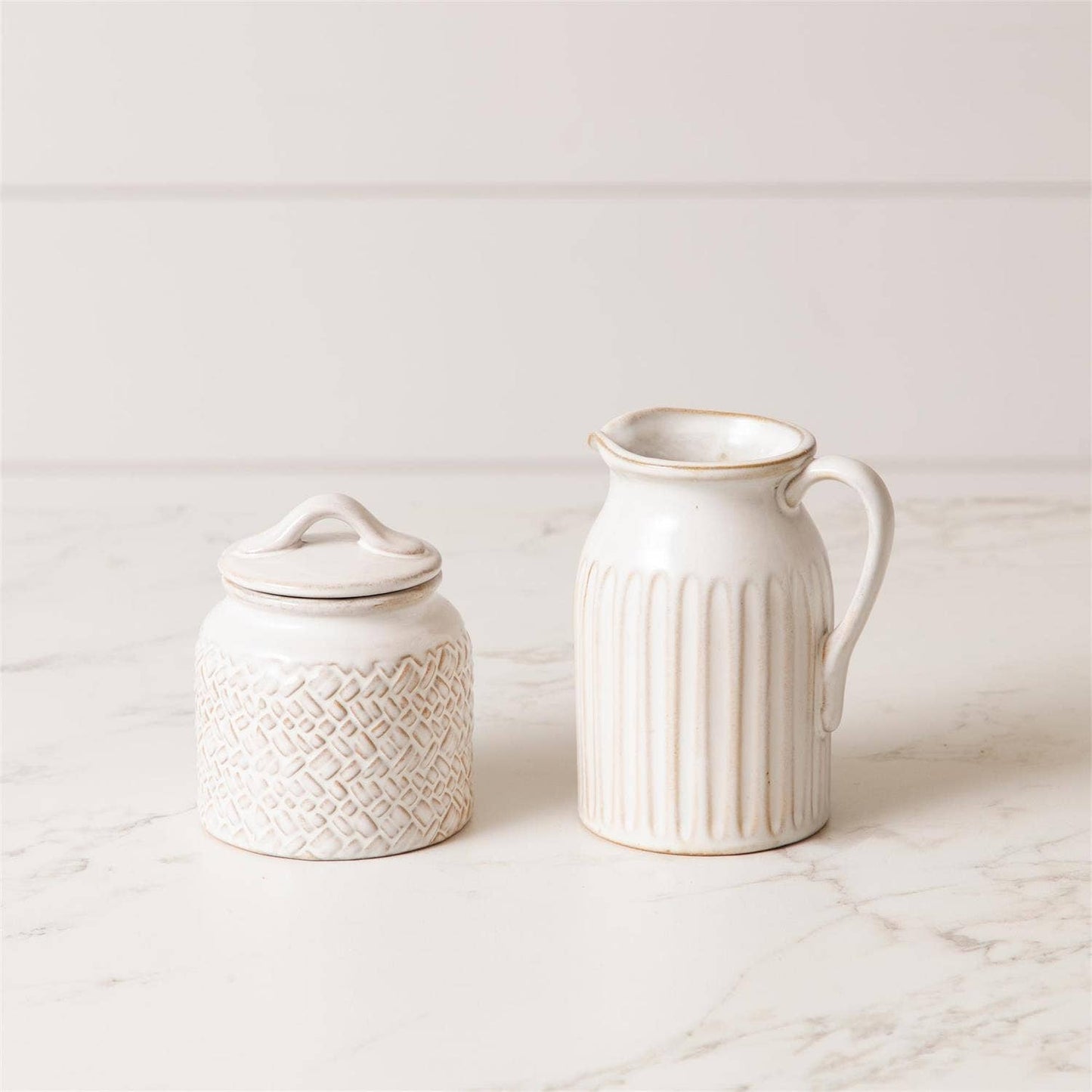 Audrey's Home & Gift - Debossed Stoneware Cream And Sugar Set (Set Of 02)