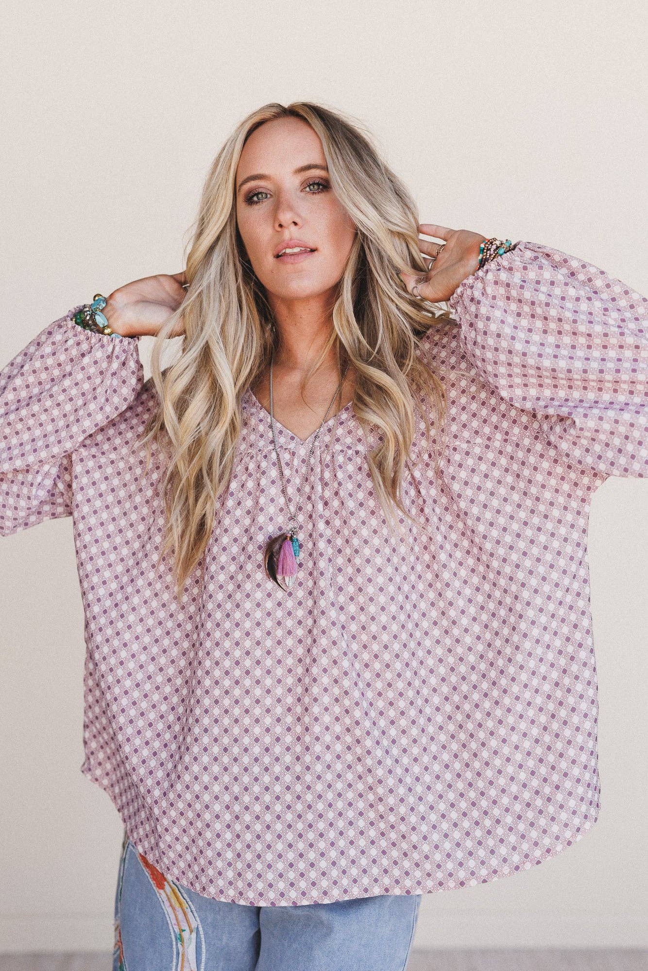 Three Bird Nest - Kendrix Printed Top - Burgundy