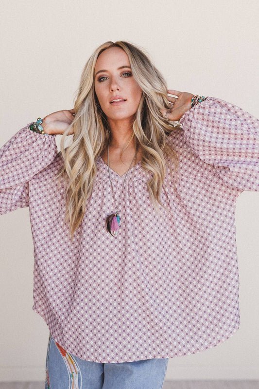 Three Bird Nest - Kendrix Printed Top - Burgundy
