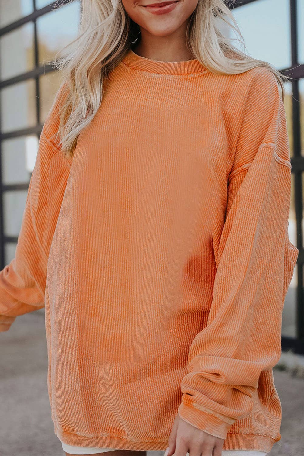 Lovesoft - Orange Long Sleeve Ribbed Corded Oversized Sweatshirt