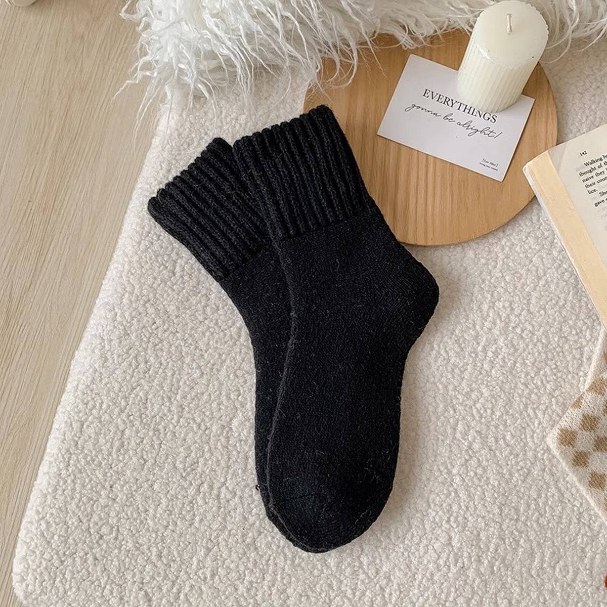 ACCITY - Brown Thick Crew Socks Women Winter Warm Cozy_CWMS02814