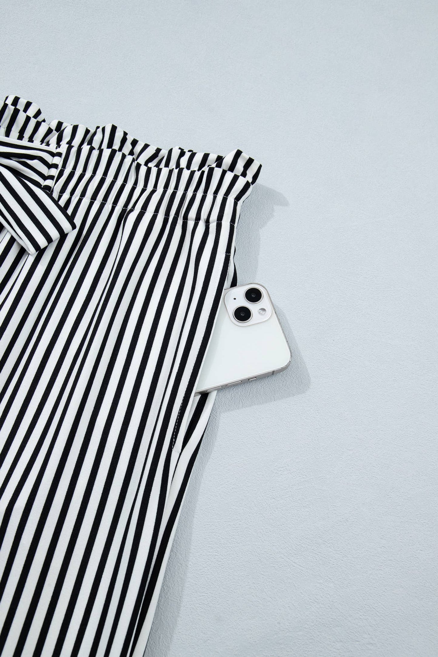 1 the Woman - Elastic Waist Pants Striped Wide Leg Trousers w/ Side Pocket