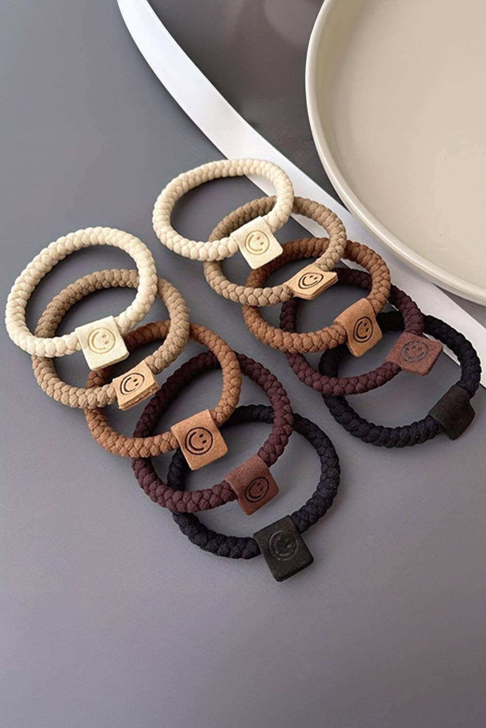 Lovesoft - Chestnut 5pcs Smile Face Decor Braided Hair Ties
