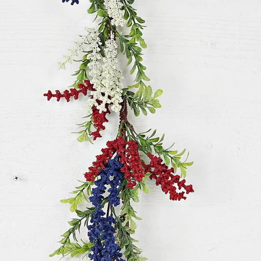 Holiday Depot Inc. - 31211- 4ft Garland-Red White Blue Heather with Boxwood-