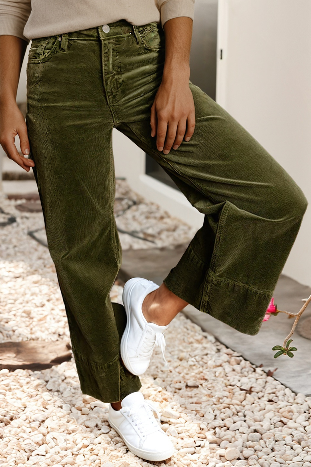 Little Daisy Closet - LDC Solid Color High Waist Corduroy Wide Leg Pants