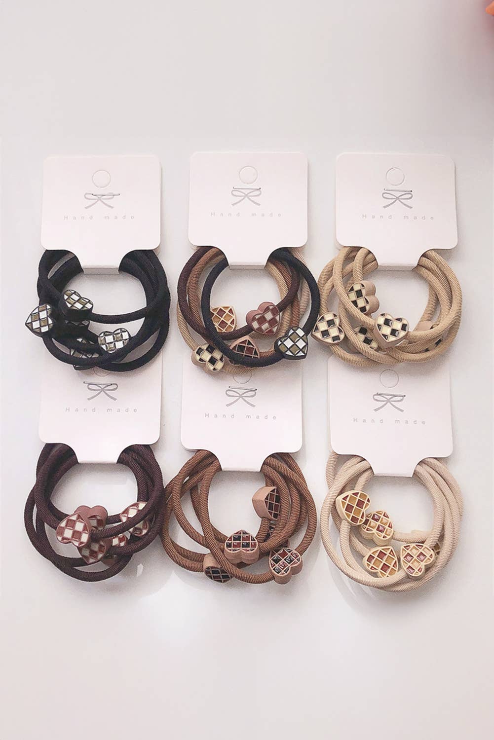 Aapparella - Checkered Heart Decor Hair Tie Set | 5pcs