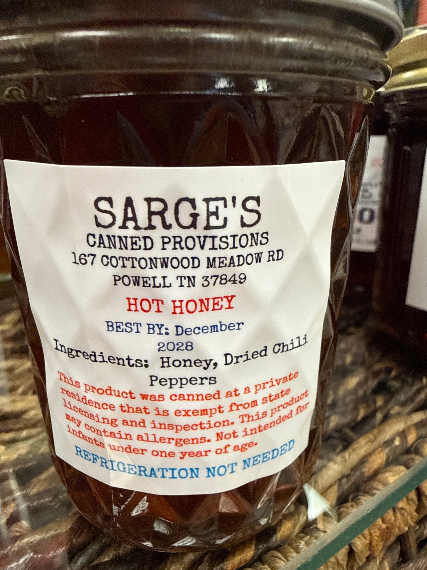 Sarge’s jelly, jam, hot honey and apple butter