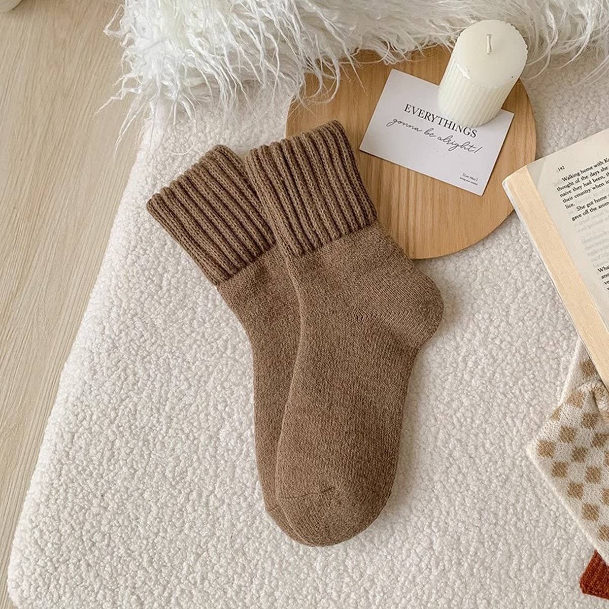 ACCITY - Brown Thick Crew Socks Women Winter Warm Cozy_CWMS02814
