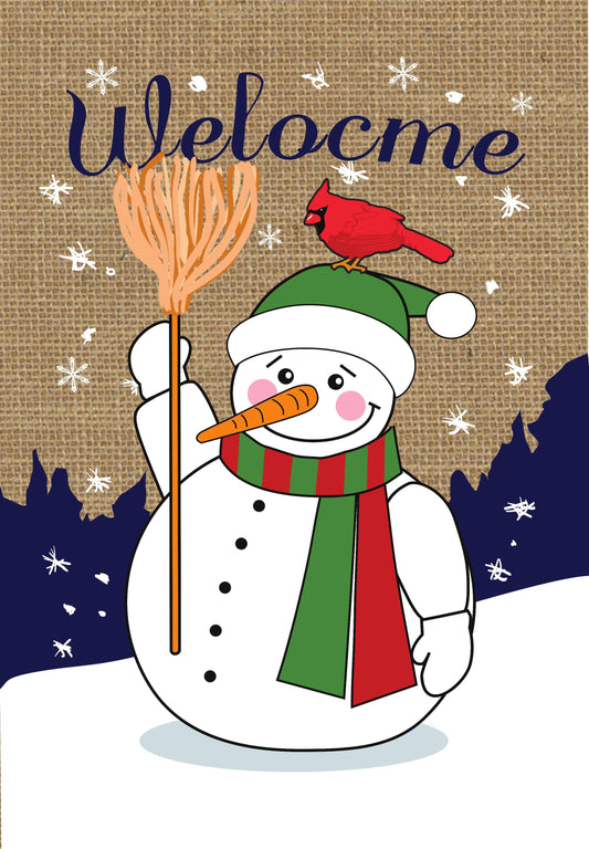 Wholesale Home Decor - Welcome Snowman Burlap Garden Flag 12in by 18in