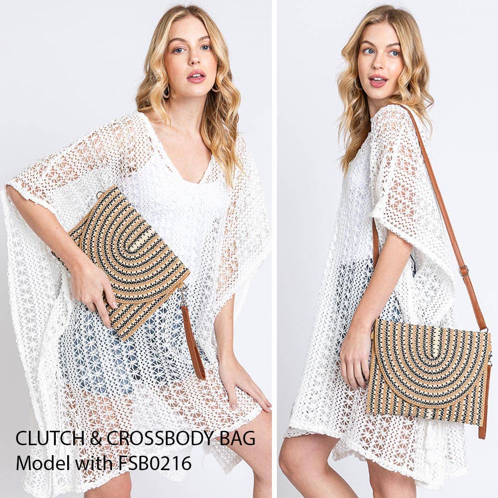 Sensibling Corp. - Mixed Striped Straw Clutch / Crossbody Bag