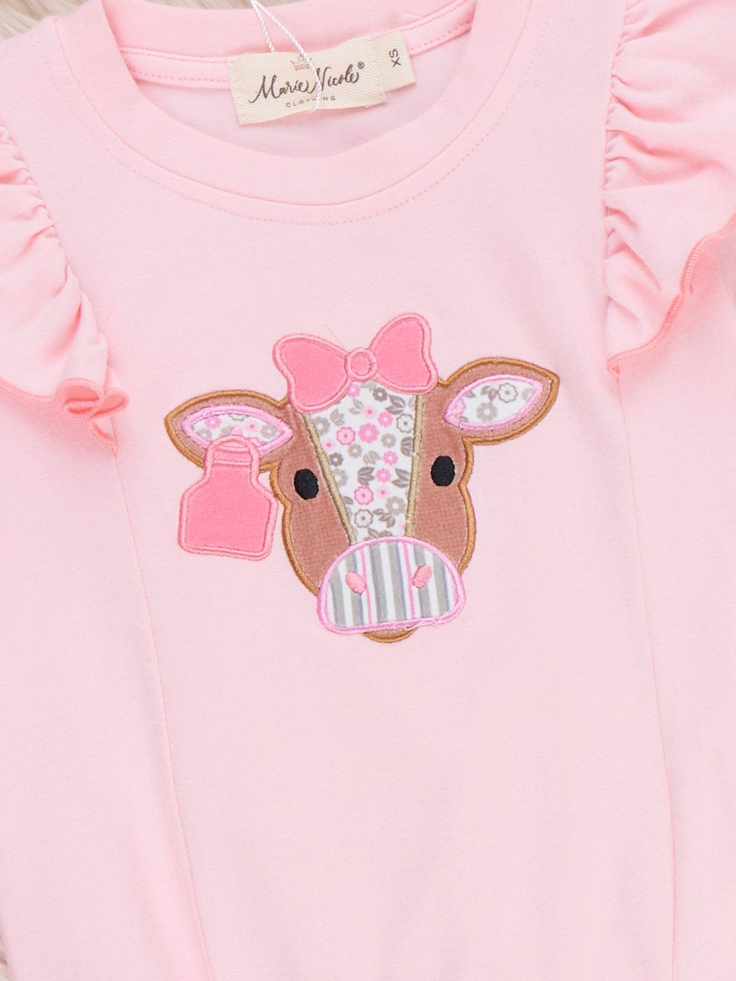 Marie Nicole Clothing - Floral Cow Cutie Ruffle Bell Bottom Outfit