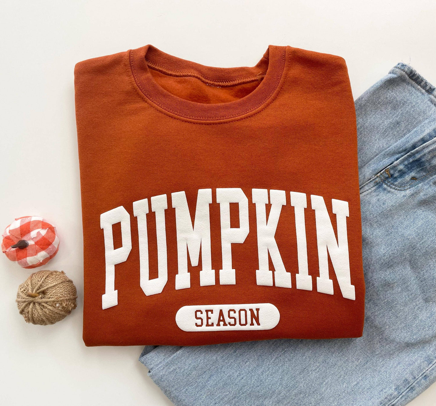Up2ournecksinfabric - Embossed Fall Pumpkin Season Crewneck Sweatshirt