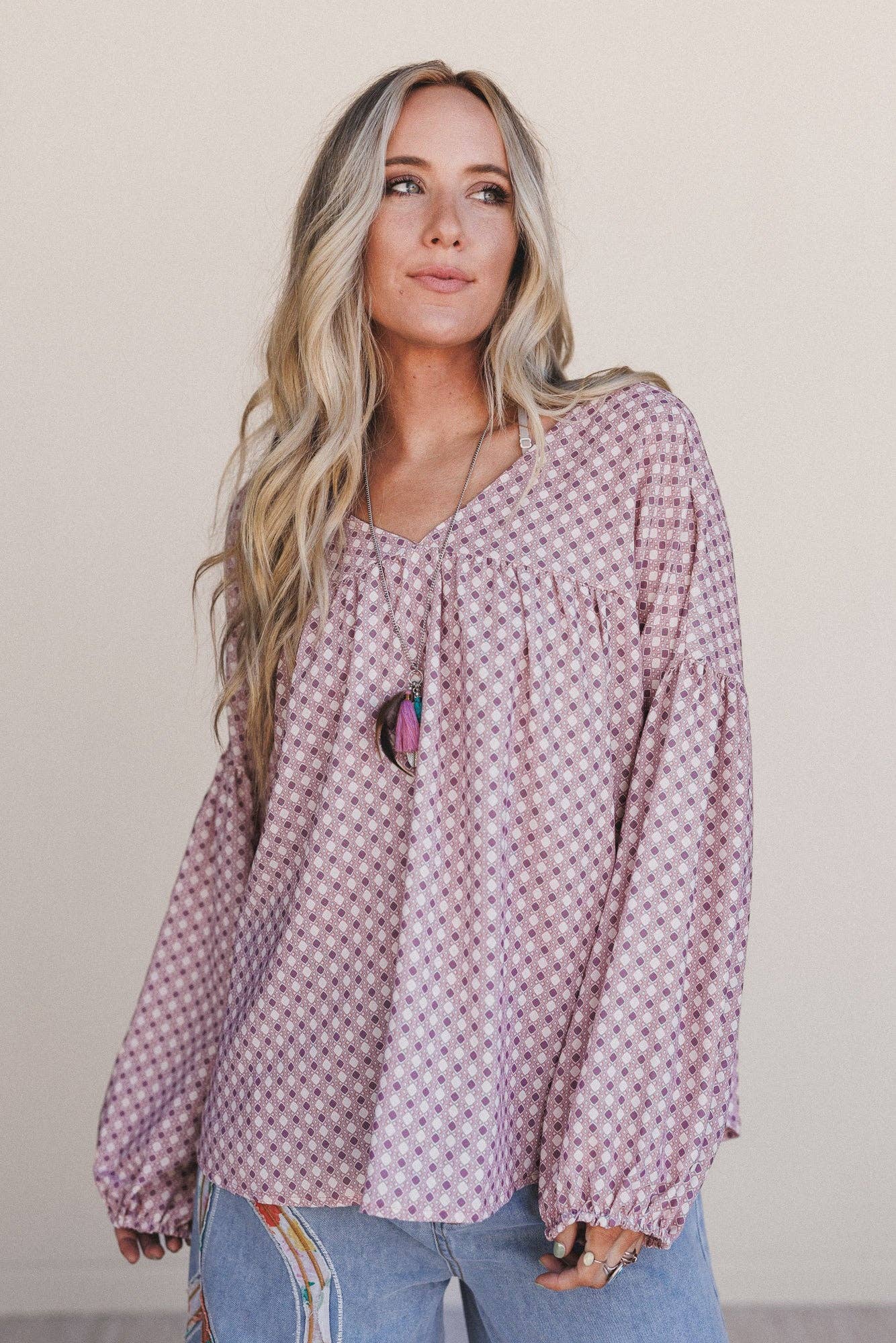 Three Bird Nest - Kendrix Printed Top - Burgundy