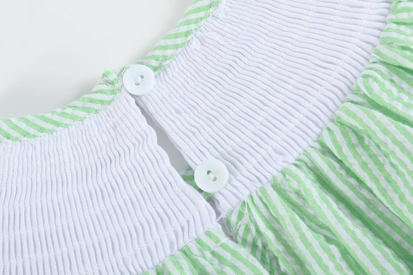 Lil Cactus - Green Seersucker Watermelon Smocked Bishop Dress