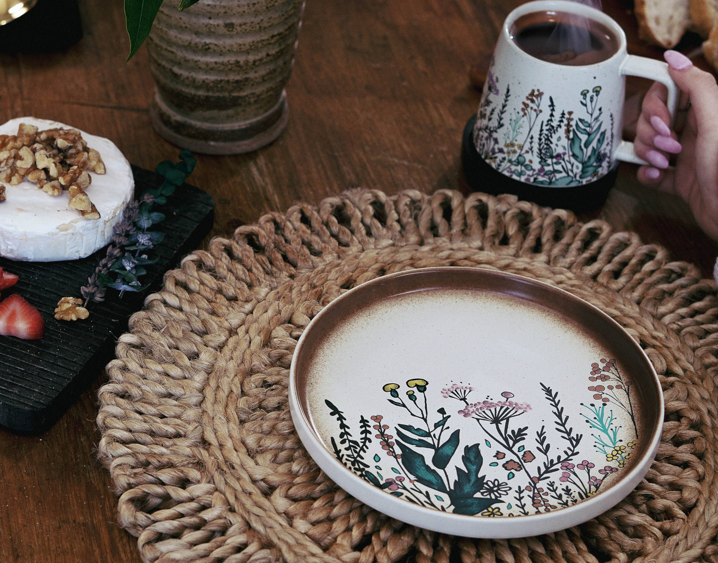 Artsy Em - Floral Harmony White Earth Tone Plate