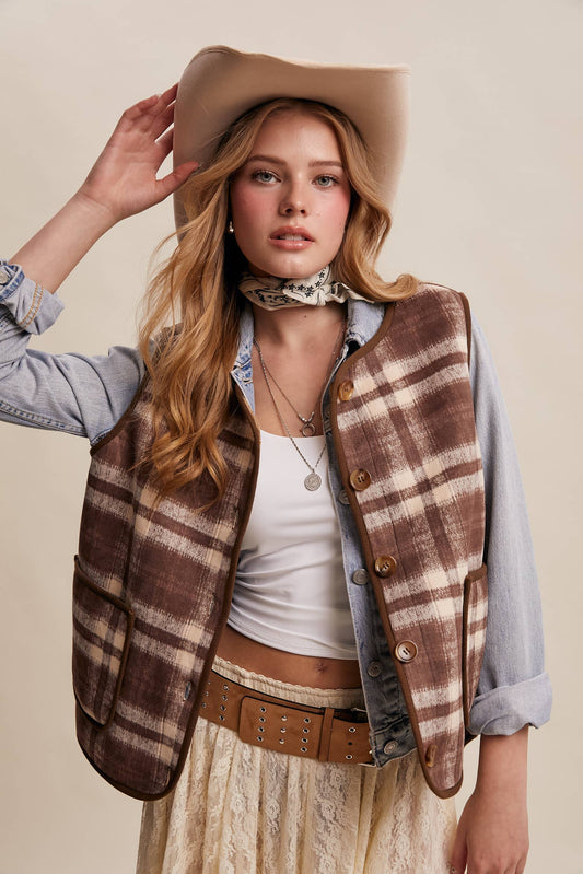 Listicle - Reversible Plaid Sherpa Vest LVT016