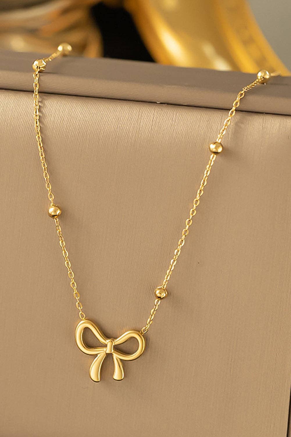 Lovesoft - Gold Bowknot Pendant Plated Choker Necklace