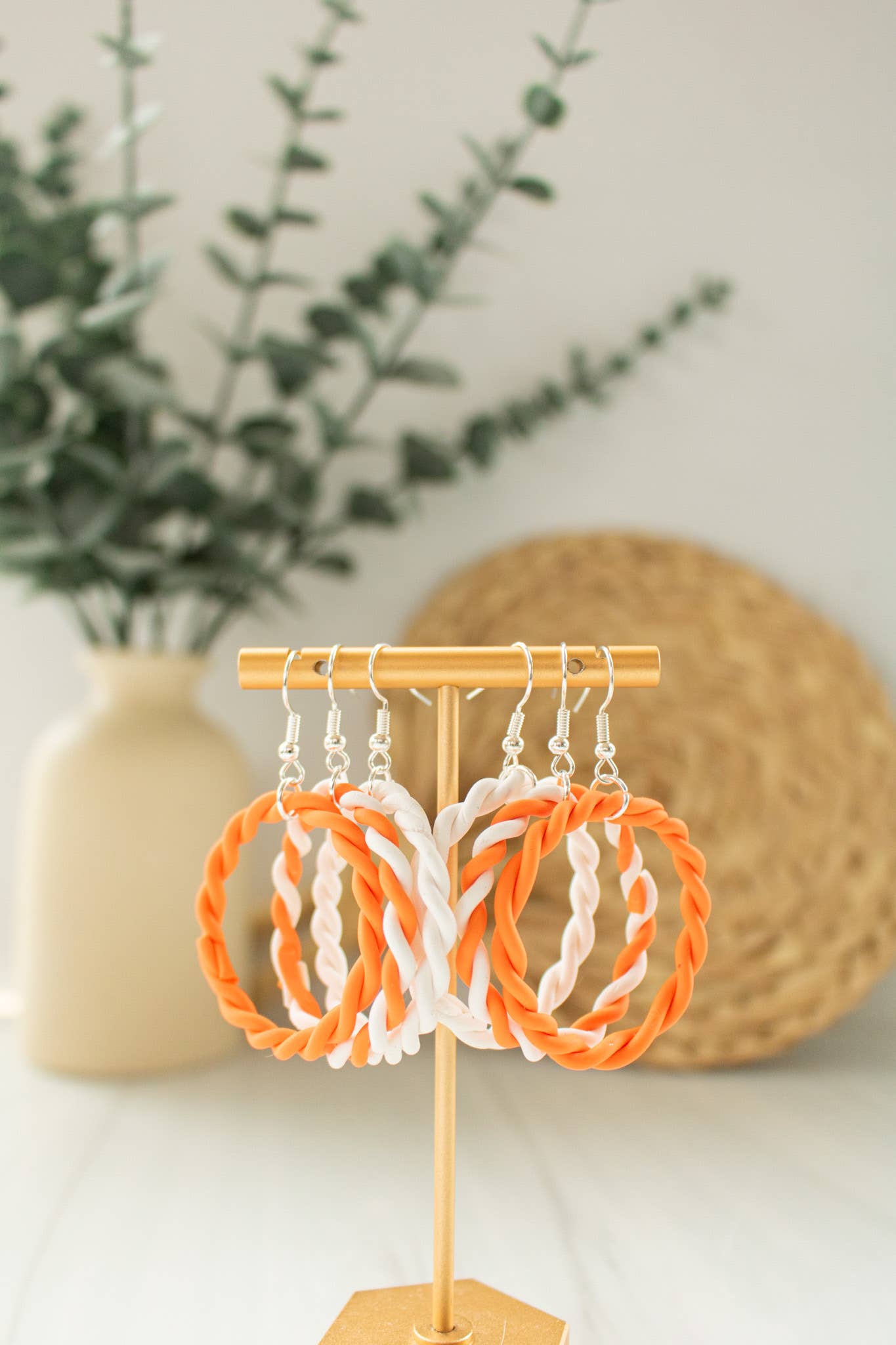 EJ Clay Co - Orange & White Braided Hoops
