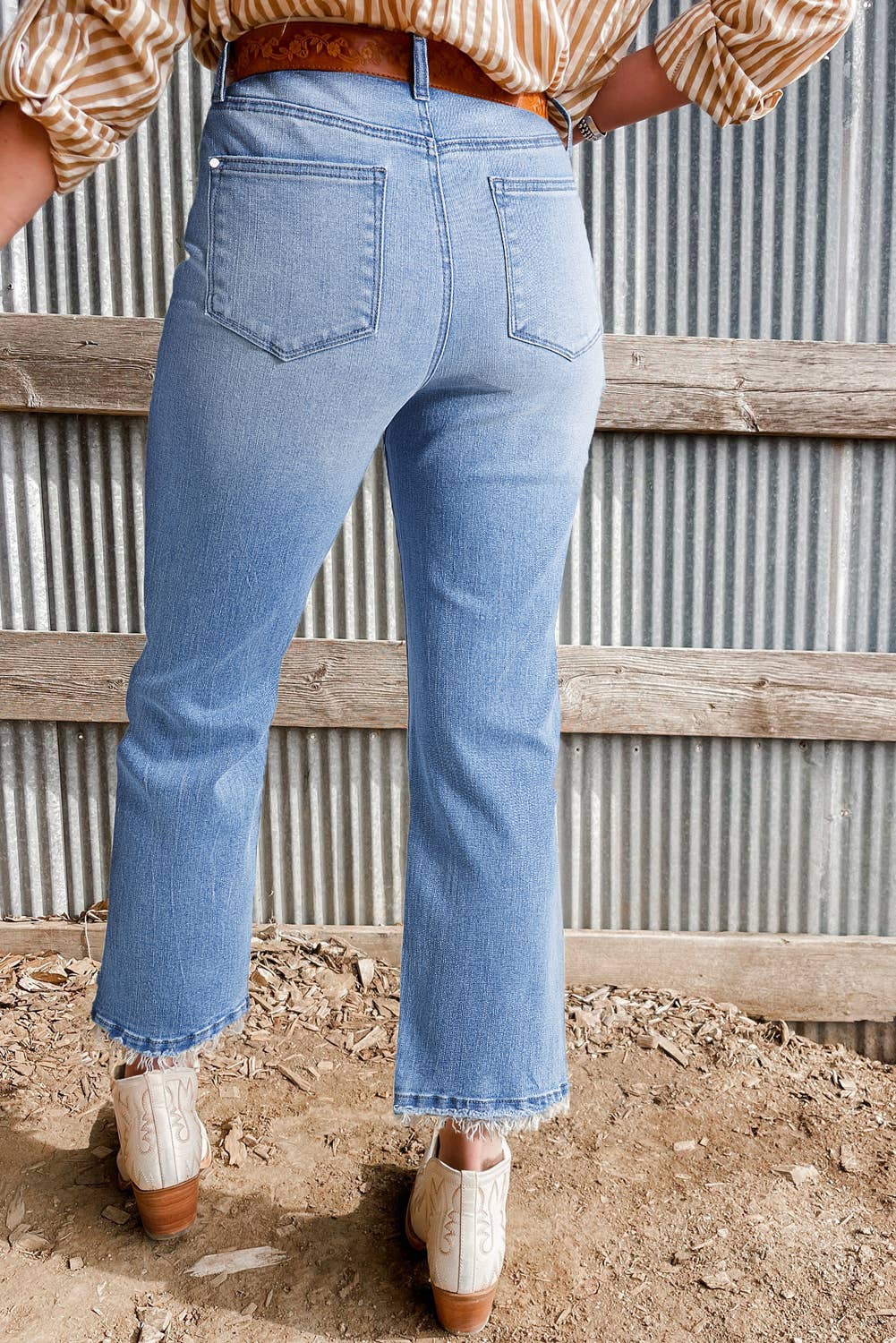 Lovesoft - Sail Blue Mineral Wash Raw Hem High Waist Flared Jeans