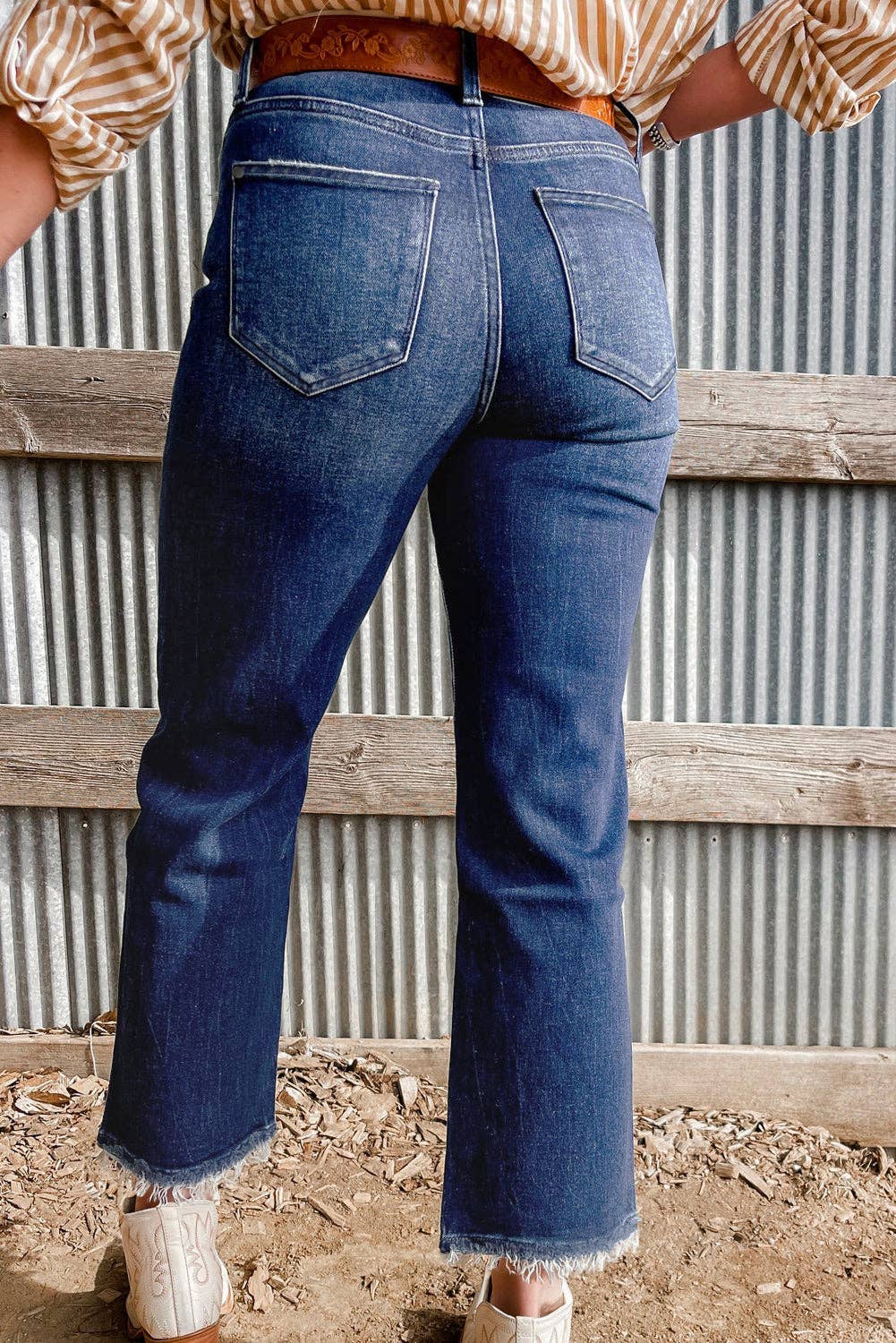 Lovesoft - Sail Blue Mineral Wash Raw Hem High Waist Flared Jeans
