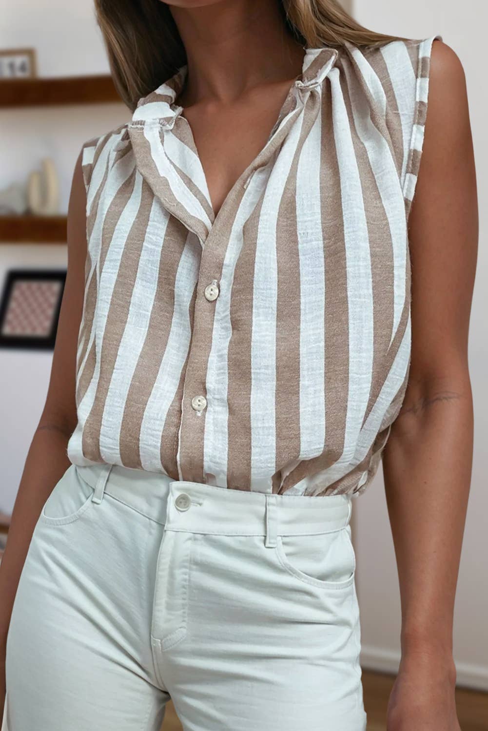 Aapparella - Stripe Casual Button Down Sleeveless Shirt | S-XL