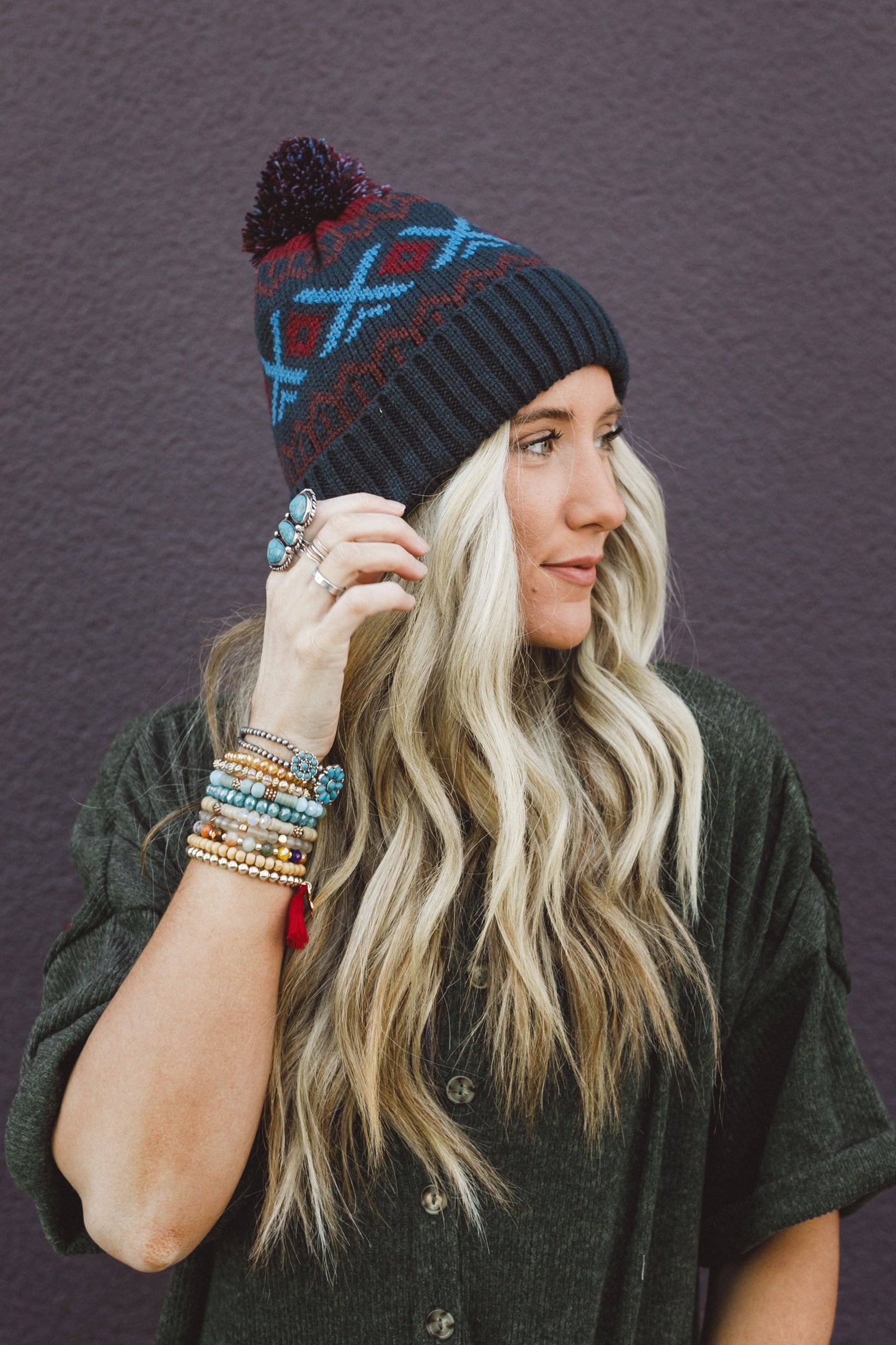 Three Bird Nest - Nili Pom Beanie - Blue Multi