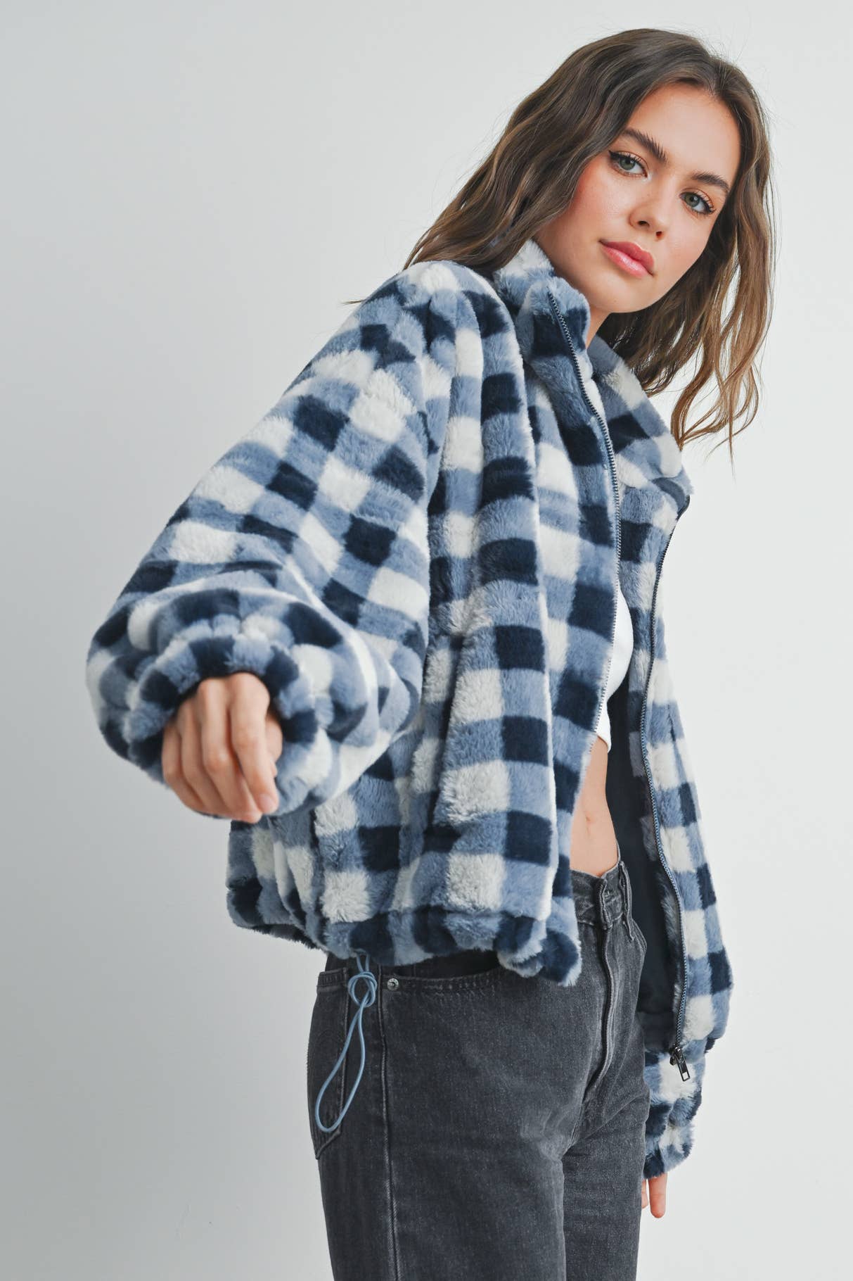 BUTTERMELON - Fall Drop Shoulder Plaid Fall Jacket - BMJ7504