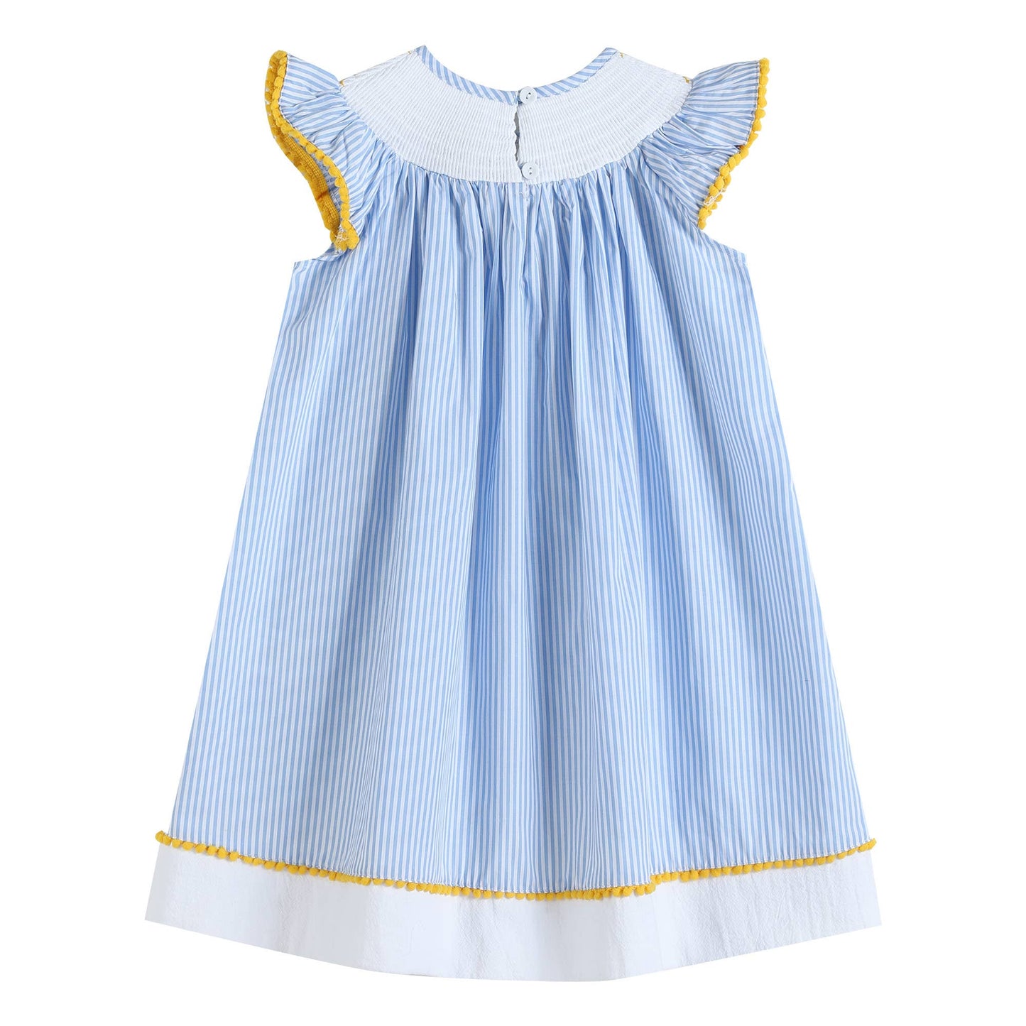 Lil Cactus - Light Blue Striped Lemons Smocked Bishop Dress