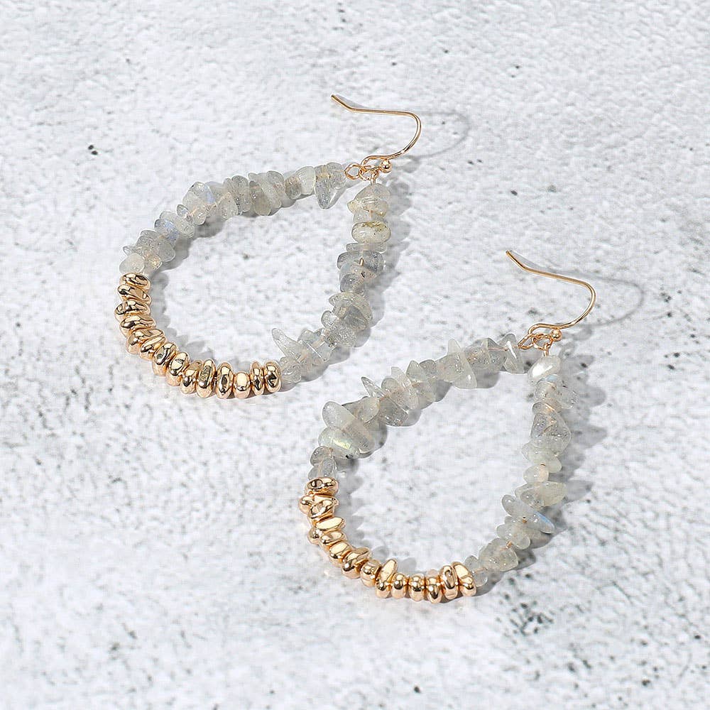 Sensibling Corp. - Natural Stone Metal Beaded Teardrop Dangle Earrings