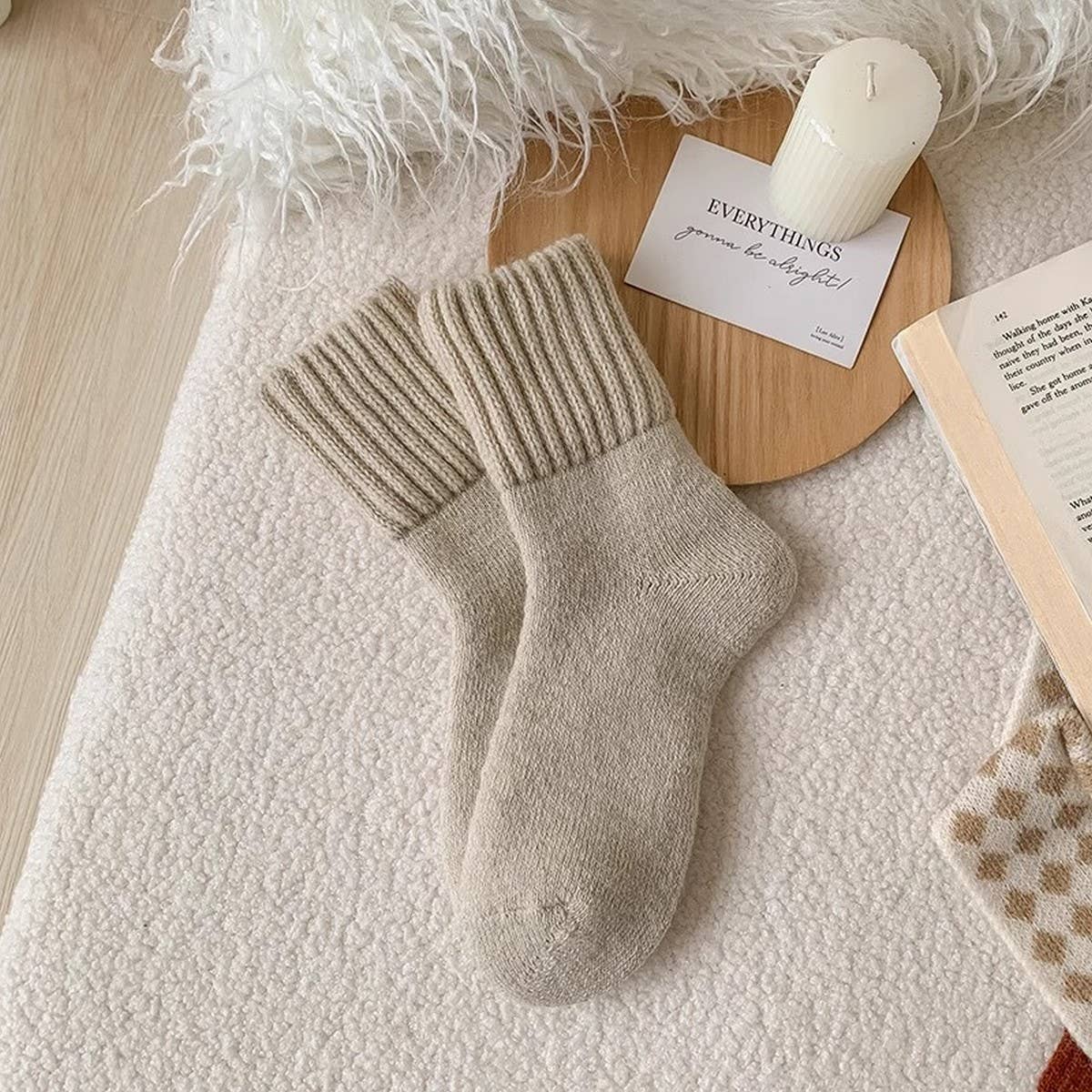 ACCITY - Brown Thick Crew Socks Women Winter Warm Cozy_CWMS02814