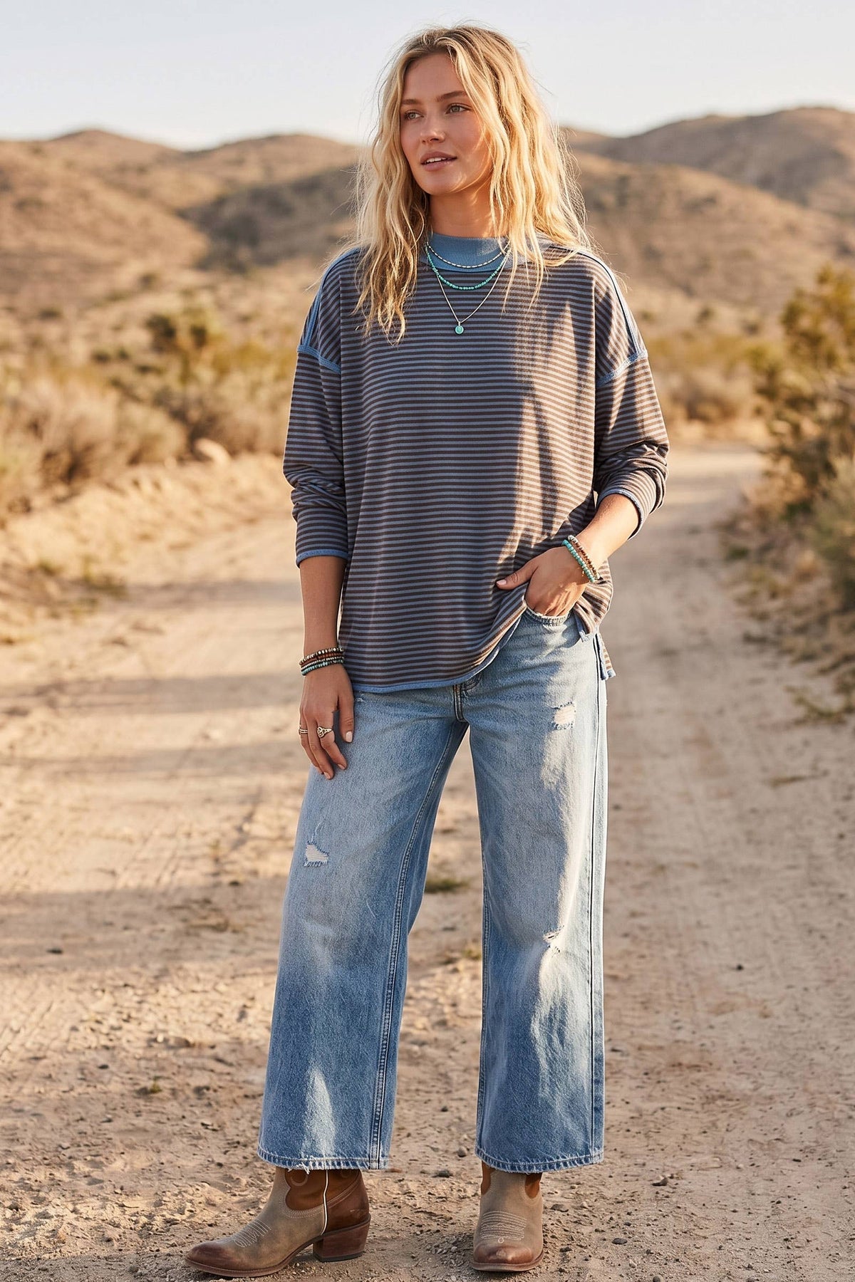 Sewn and Seen - Oversized Contrast Trim Striped Top
