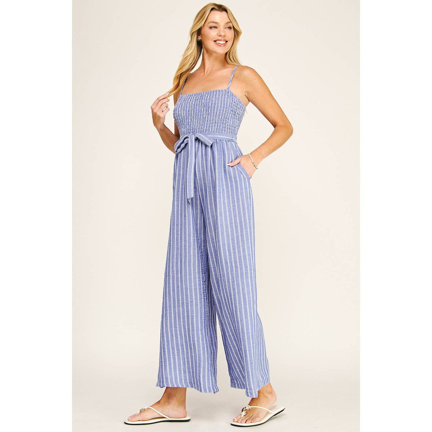 Winslow Collection - COASTAL STRIPE SMOCKED WIDE LEG JUMPSUIT
