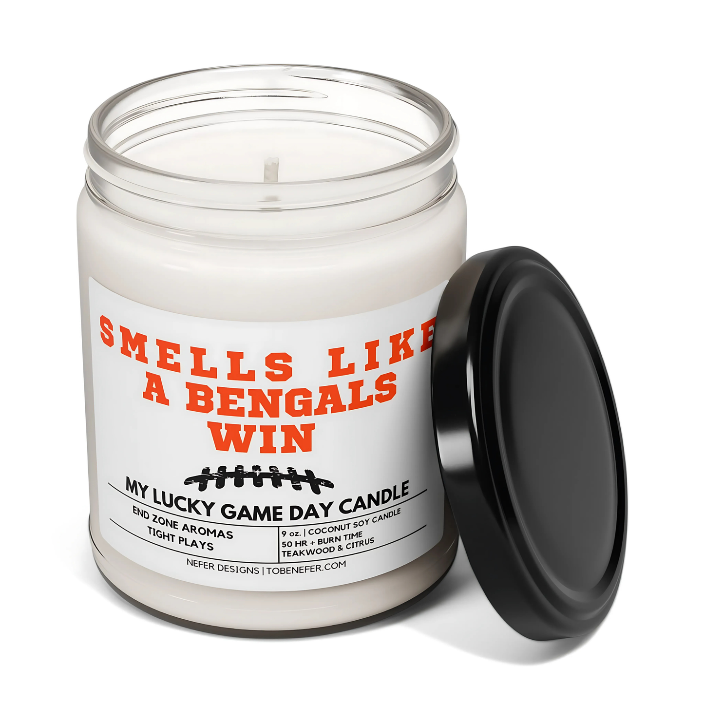 Nefer Designer Candles & Home Decor - Smells Like a Bengals Win - Cincinnati Lucky Game Day Candle