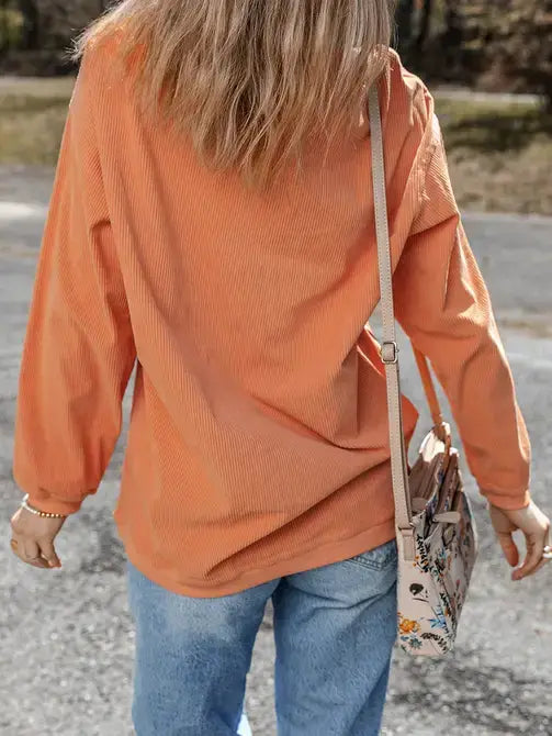 Lovesoft - Orange Long Sleeve Ribbed Corded Oversized Sweatshirt
