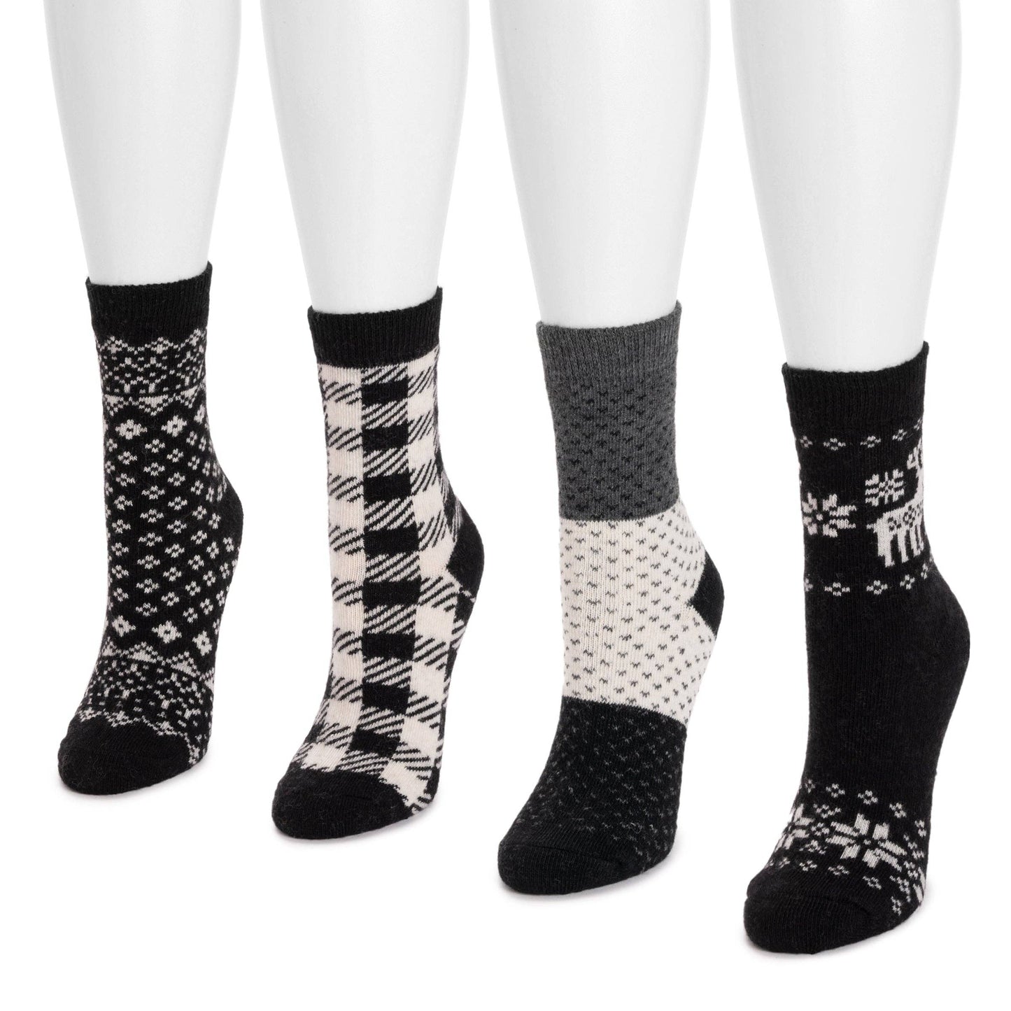 Muk Luks - MUK LUKS Women's 4 Pair Pack Patterned Crew Boot Socks