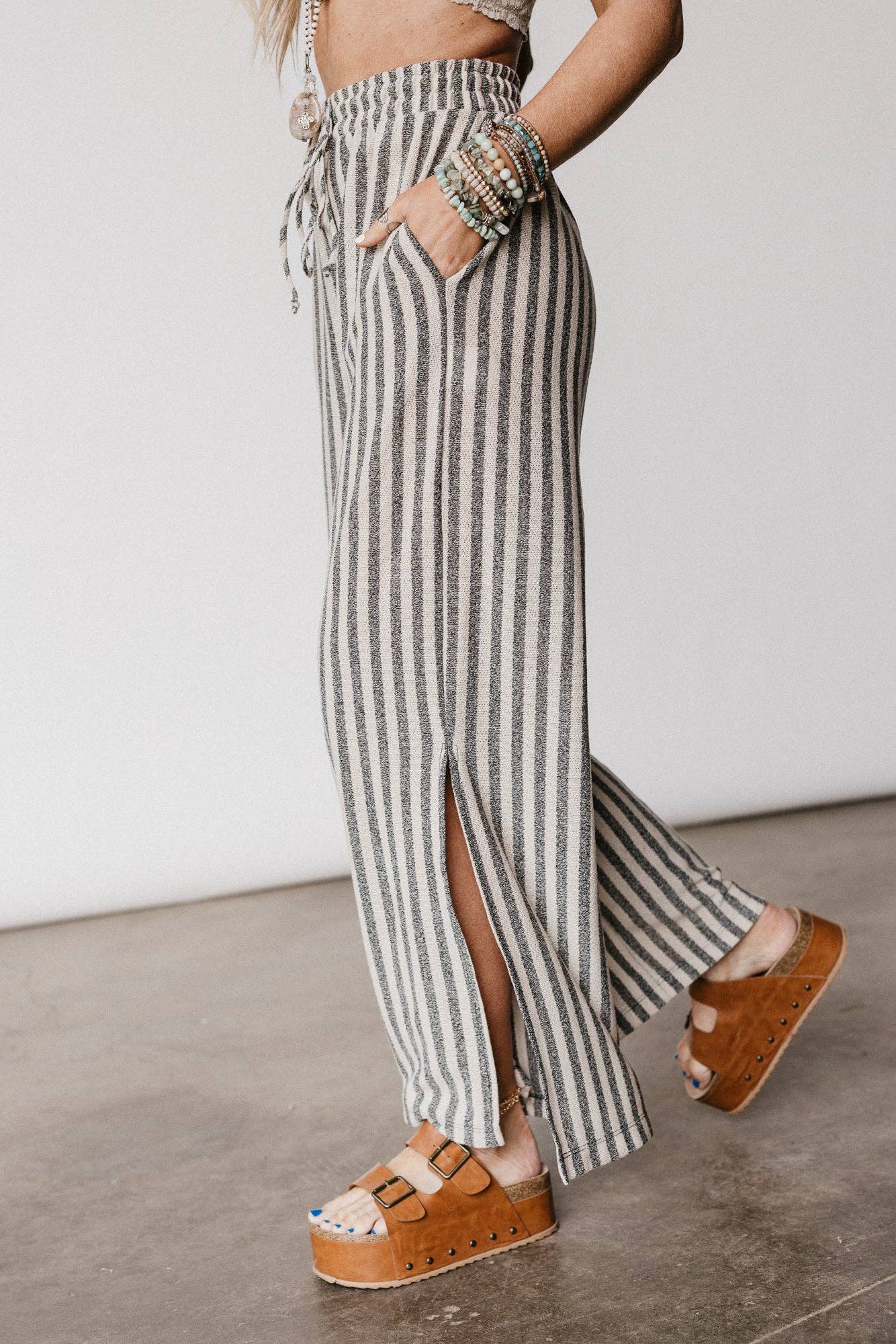 Three Bird Nest - Ibiza Breeze Drawstring Pants - Taupe Black