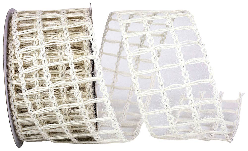 RELIANT RIBBON - Grand Net Jute Wired Edge, Ivory, 2-1/2 In, 10 Yards