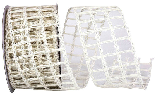 RELIANT RIBBON - Grand Net Jute Wired Edge, Ivory, 2-1/2 In, 10 Yards