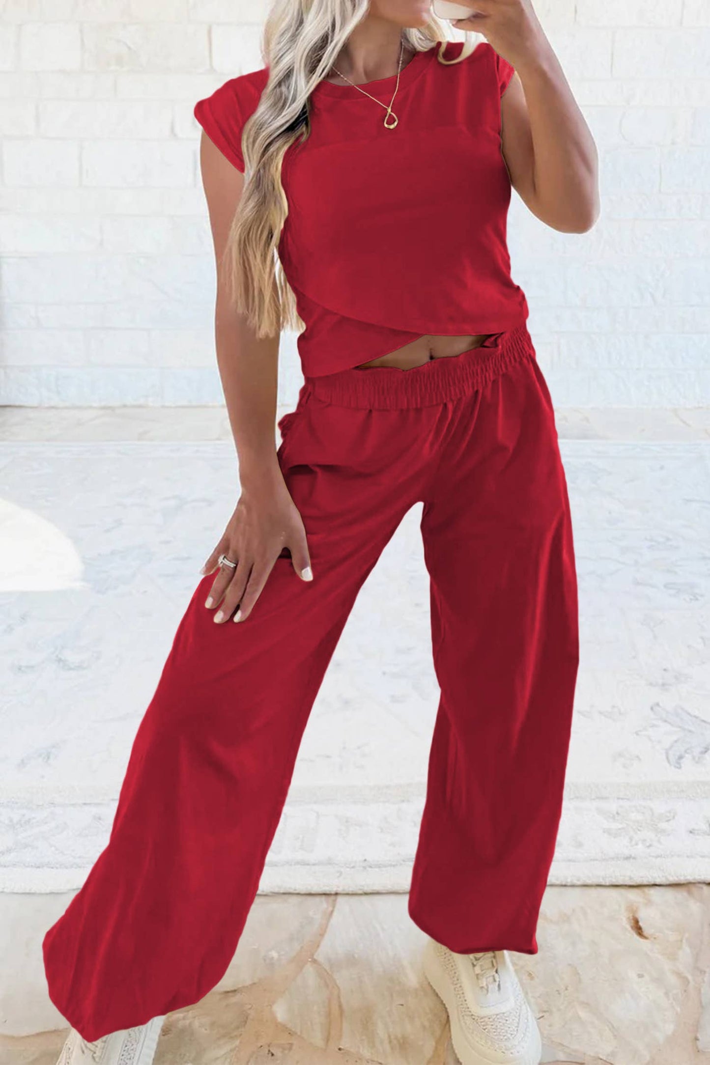 Little Daisy Closet - LDC Solid Color Cropped Tank Top and Jogger Pants Set