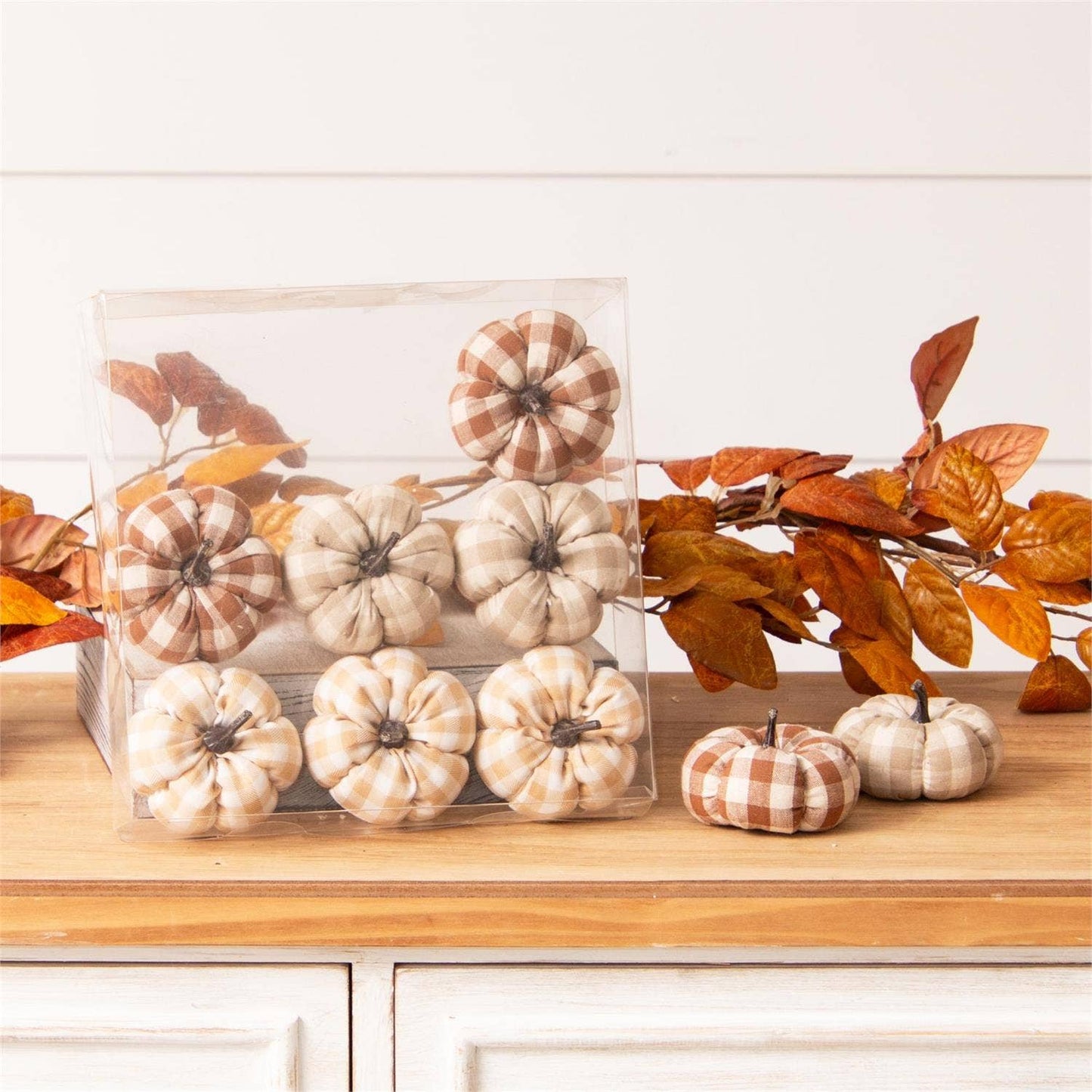 Audrey's Home & Gift - Tan Plaid Mini Pumpkins (Pk/09 Ast) | Fall Decor