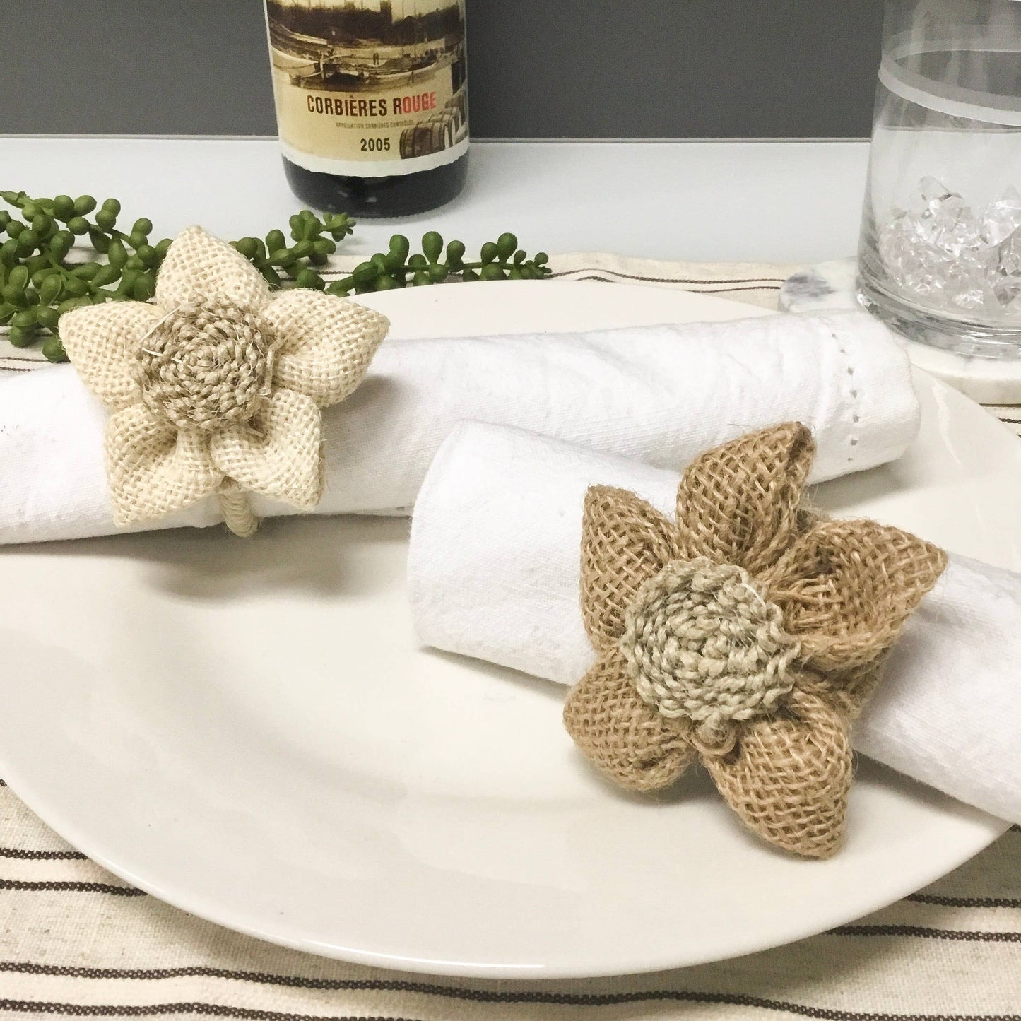 India Handicrafts Inc - Jute Net Flower Napkin Ring