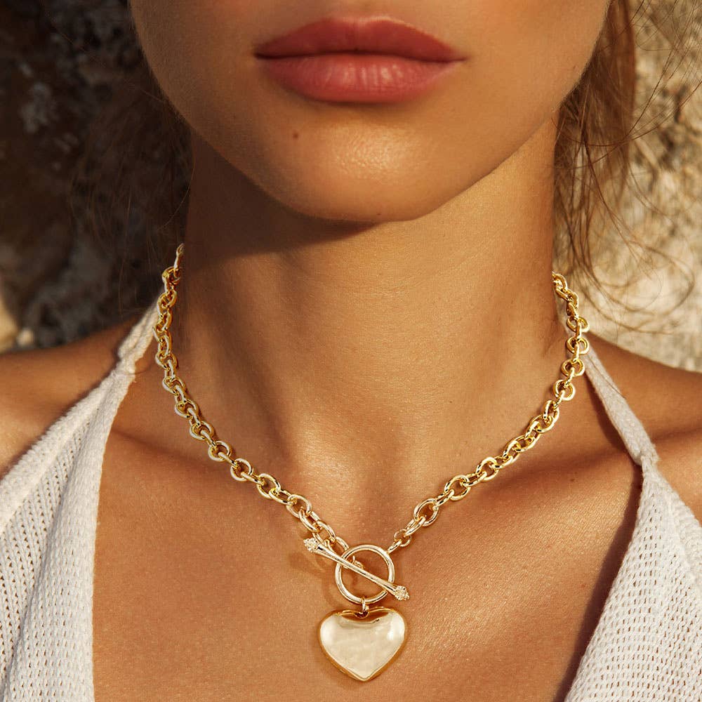 Sensibling Corp. - Gold Dipped Brass Metal Heart Pendant Toggle Necklace