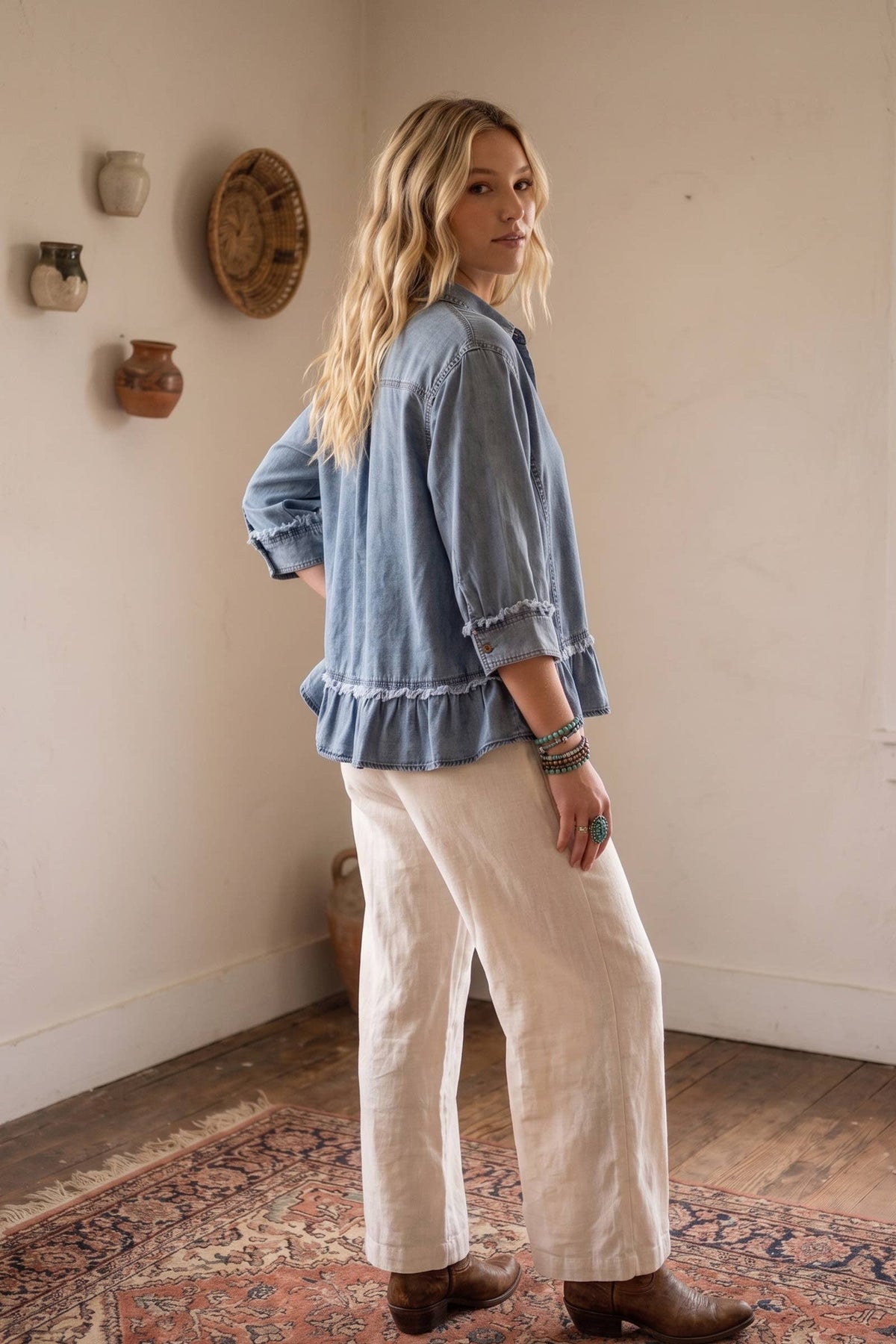Sewn and Seen - Mineral Washed Tencel Ruffle Hem Shirt