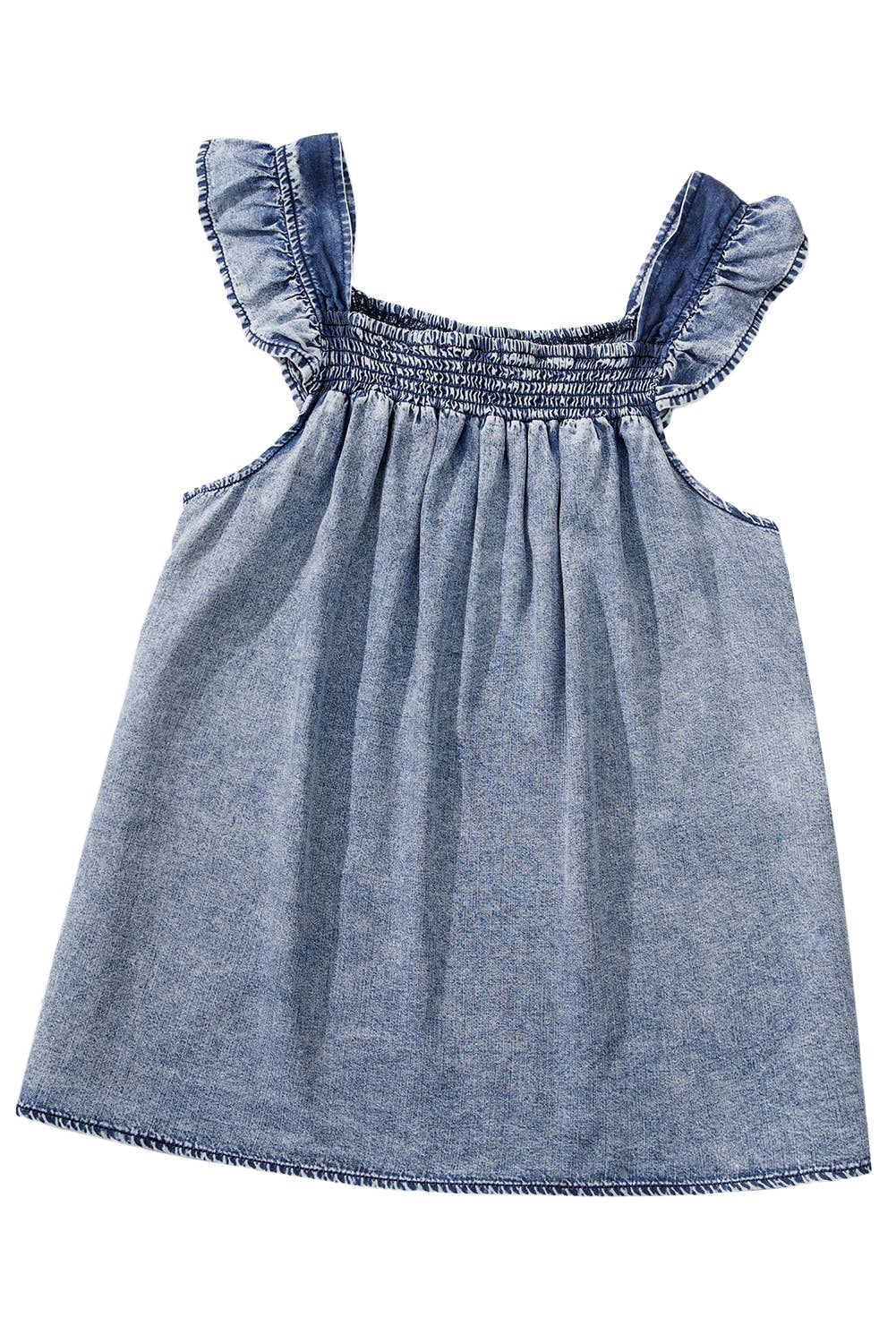 Aapparella - Sky Blue Cut Ruffled Denim Tank Top | S-XL