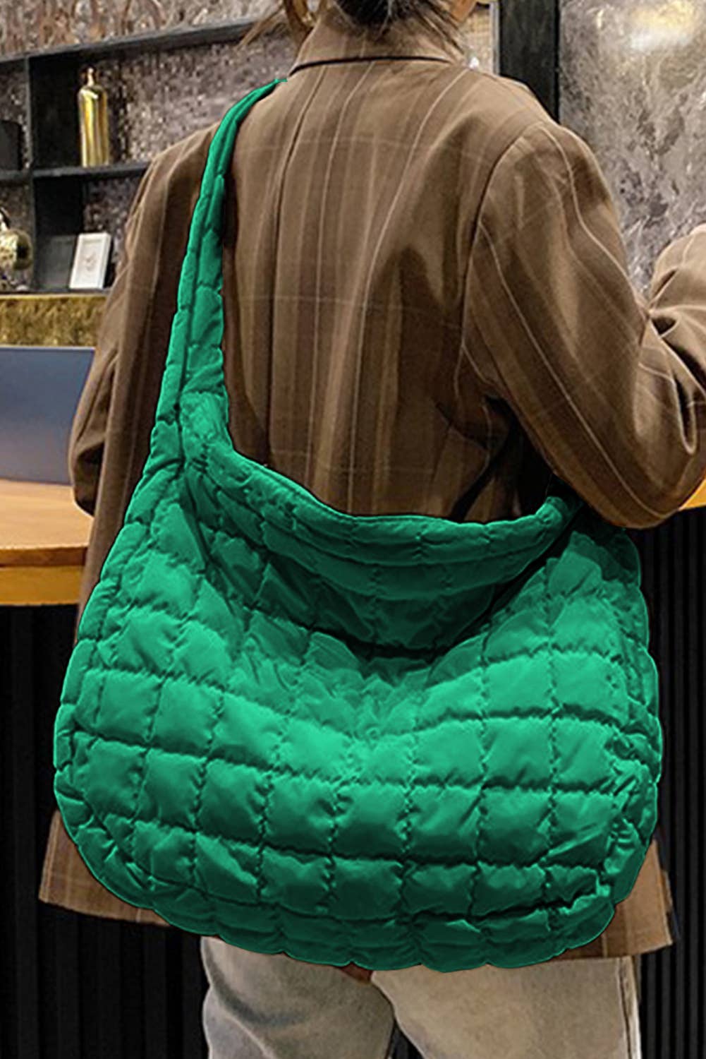 Lovesoft - Quilted Zipper Large Shoulder Bag