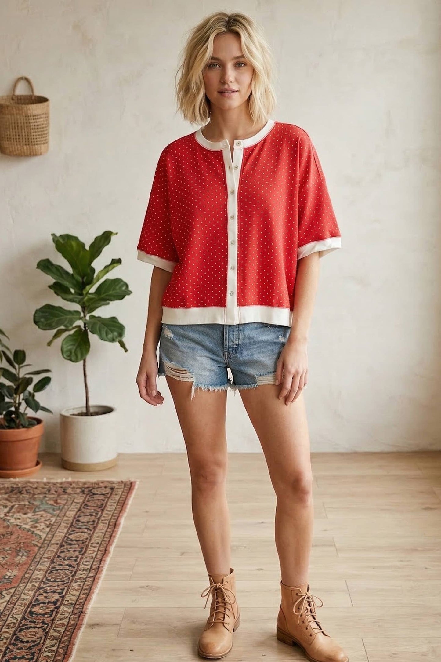 Sewn and Seen - Relaxed Fit Polka Dot Button Front Top