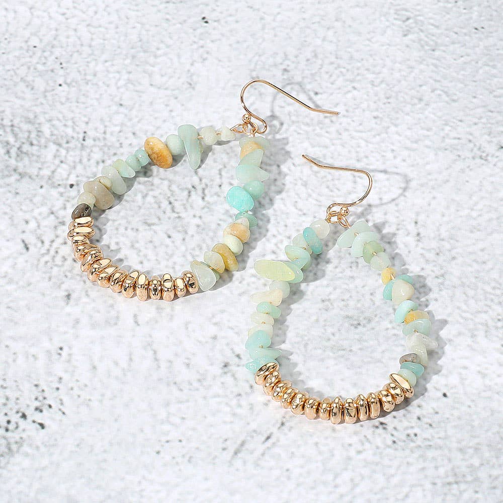 Sensibling Corp. - Natural Stone Metal Beaded Teardrop Dangle Earrings